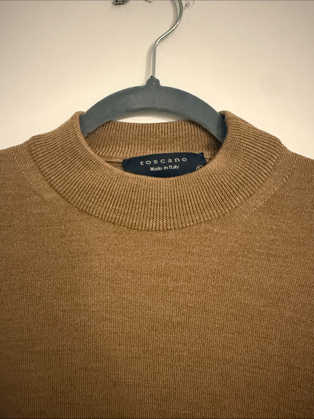 Toscano 100% Merino Wool Mock Neck Sweater Mens M Camel Brown Italy - Picture 8 of 8